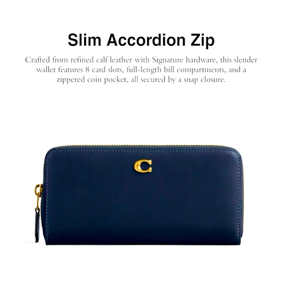 Coach Slim Accordion Wallet Navy Blue/Brass - Picture 1 of 7